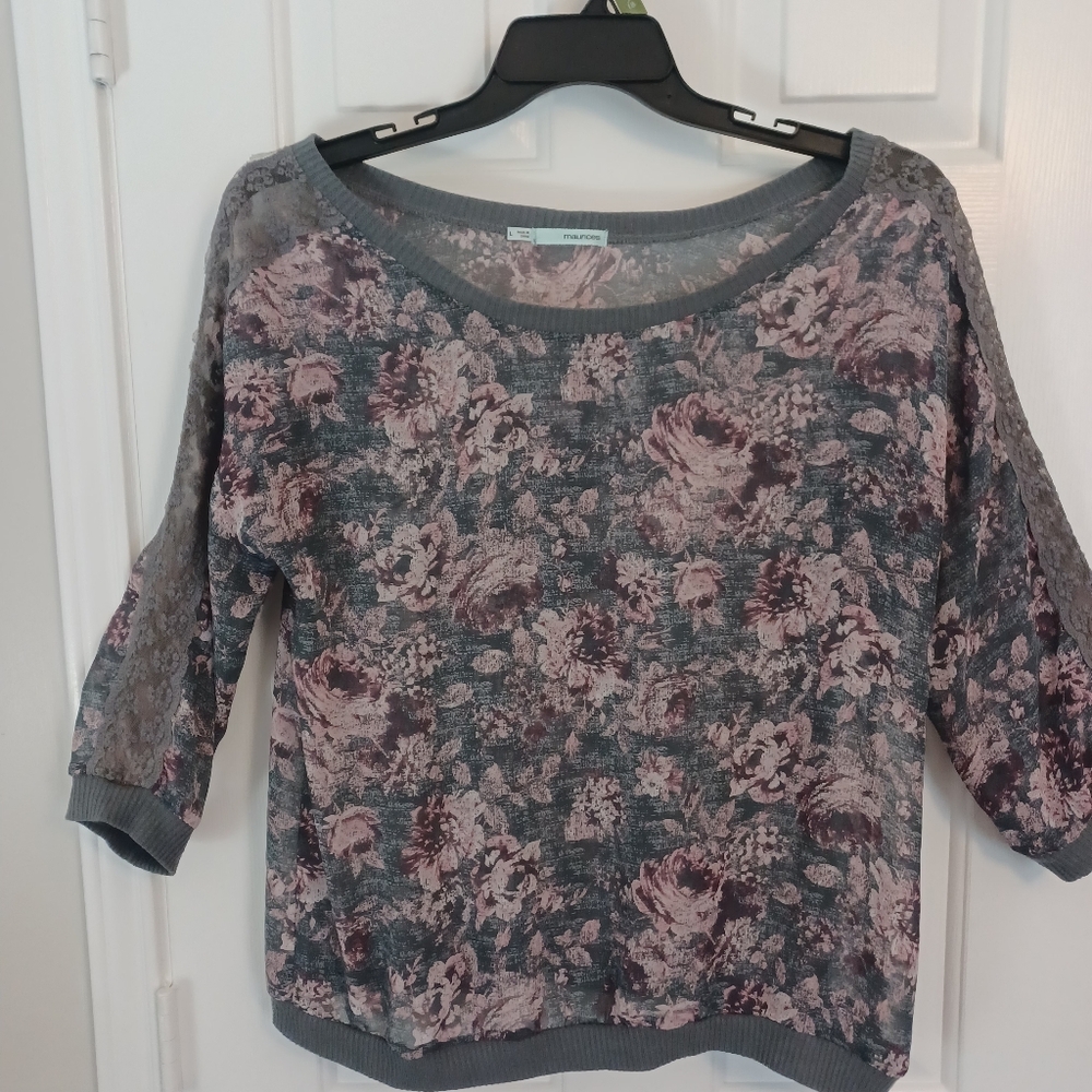 Maurices Gray and Pink Floral Blouse